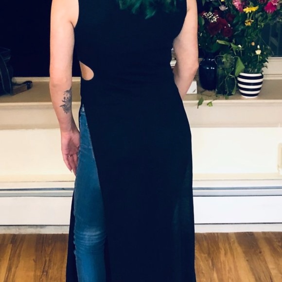 Key Hole Split SideTank Black Top Maxi Dress sizeM - Picture 5 of 5